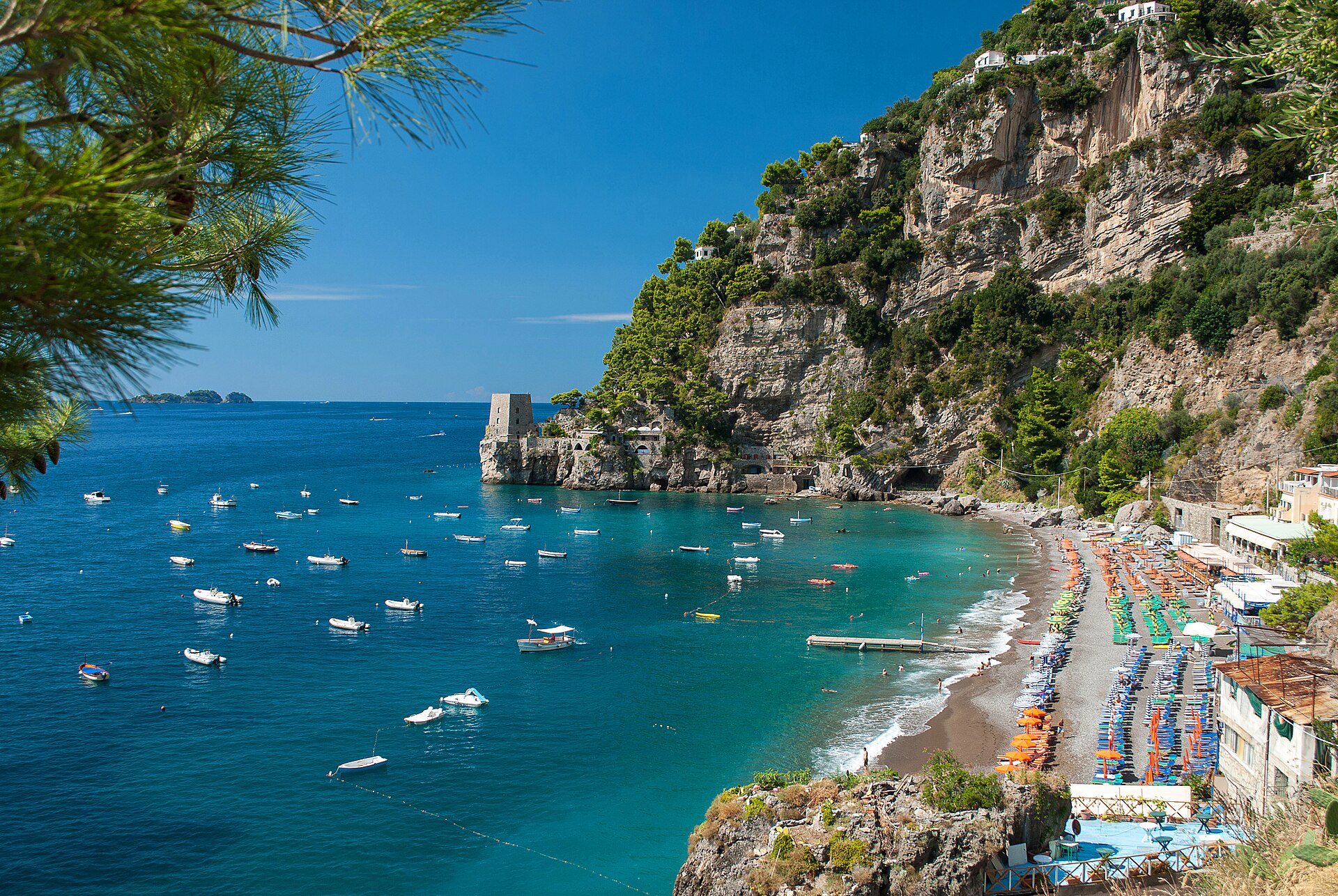 Fornillo beach in Positano, the quieter alternative to Spiaggia Grande with a more relaxed atmosphere