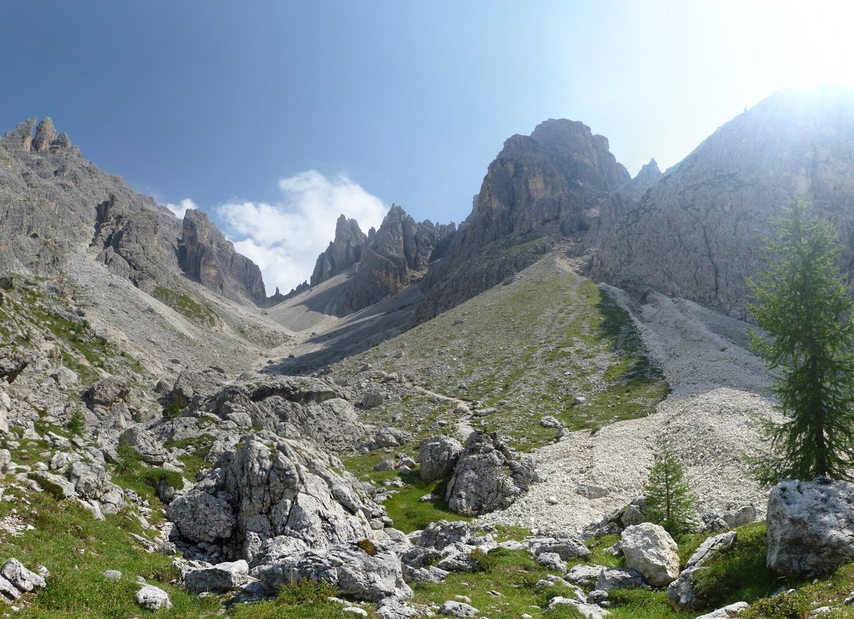 Hiker looking at the Dolomites near Cortina d'Ampezzo