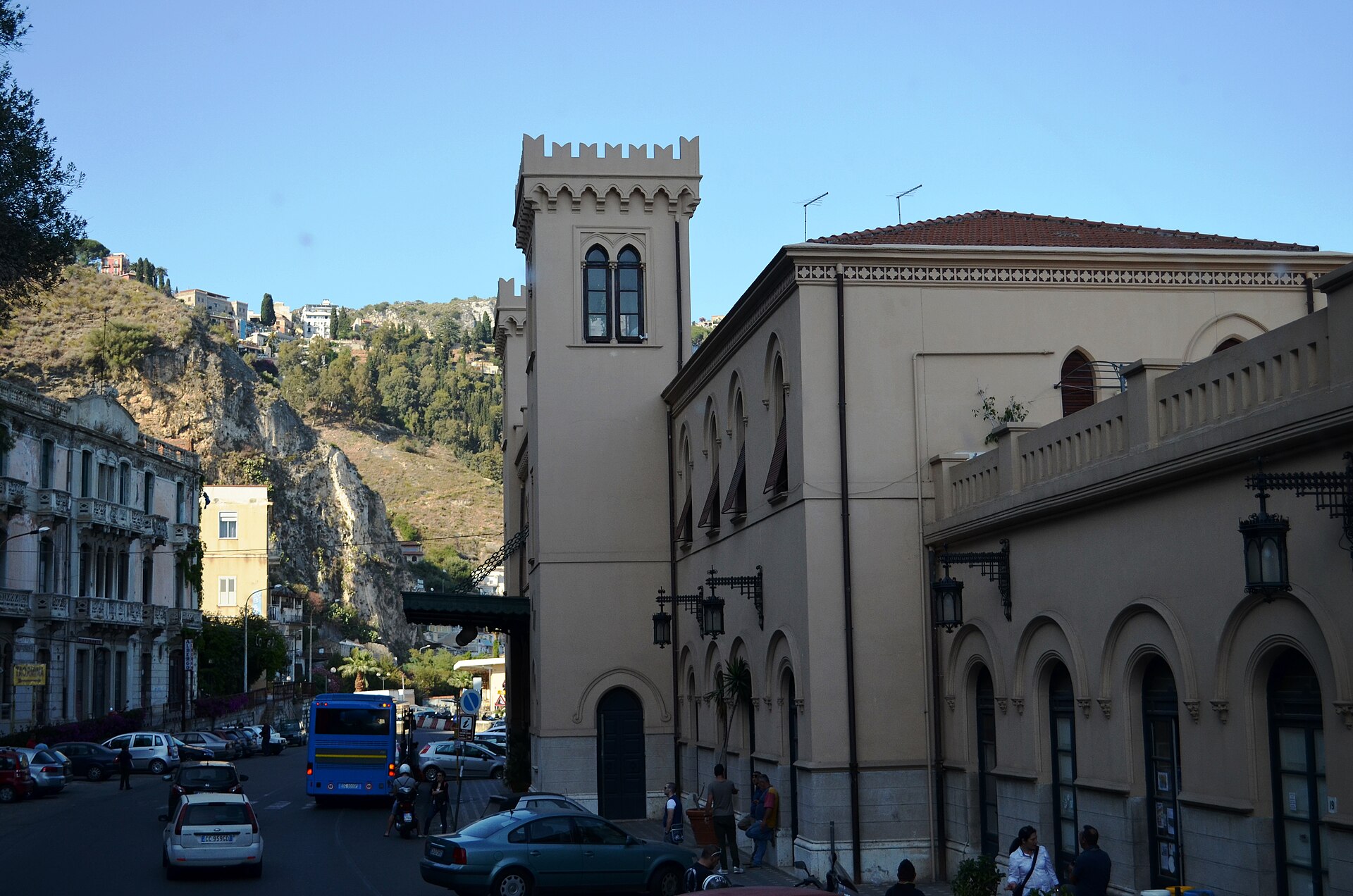 The coastal Taormina-Giardini railway station below the town, where car-free visitors catch the bus up the hill