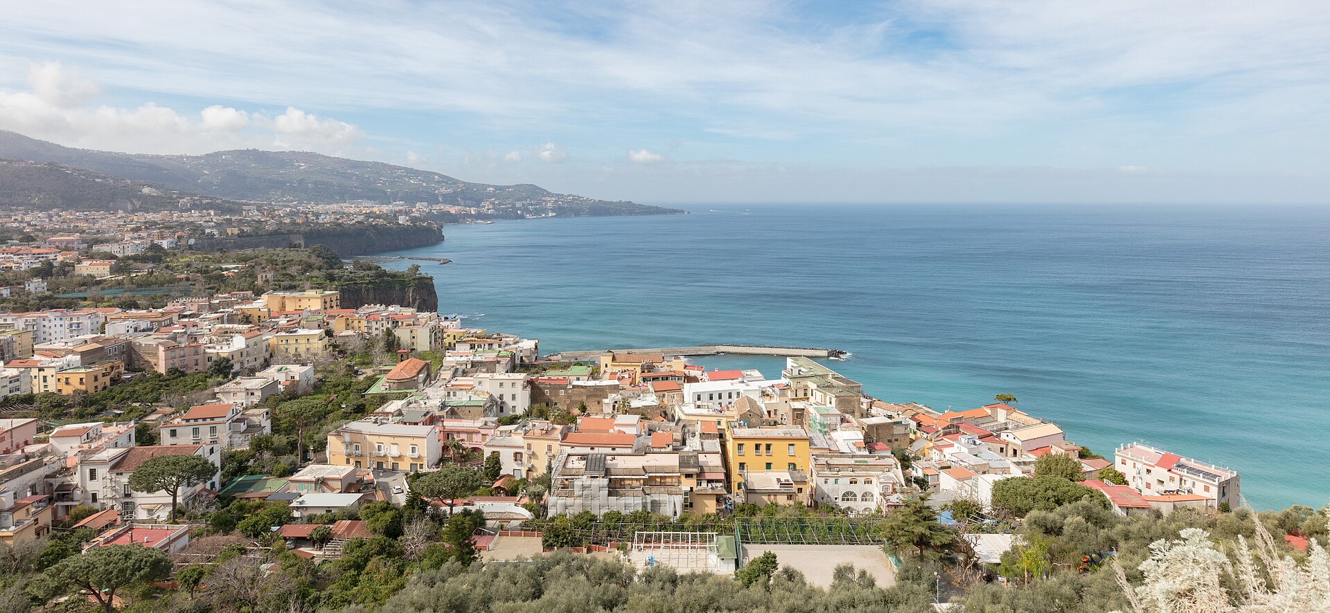 Sorrento travel guide: panoramic view of Sorrento Italy perched above the Bay of Naples