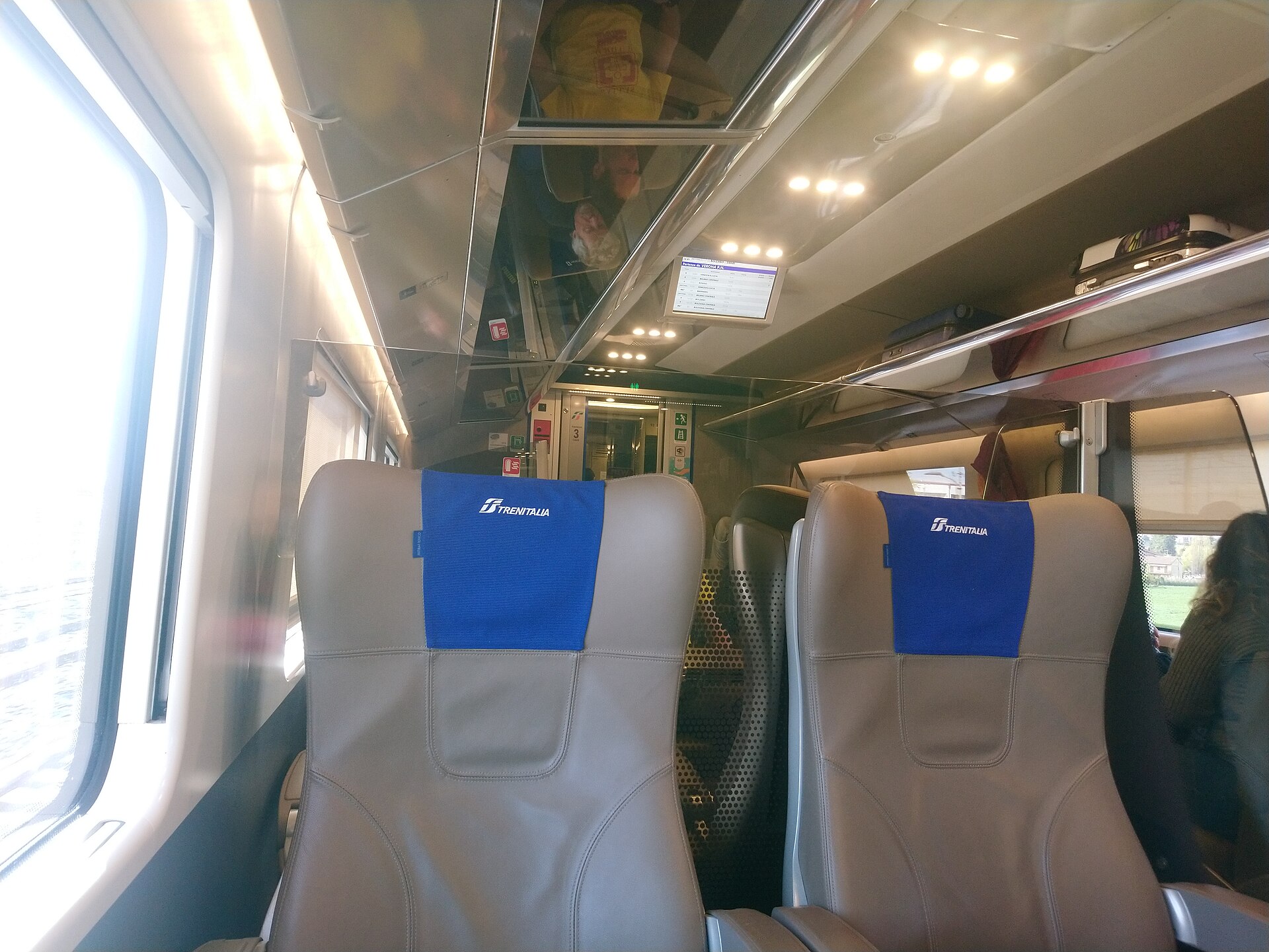 Inside a high-speed train in Italy — Italo's Smart class features Poltrona Frau leather seats as standard, a notable upgrade over equivalent Trenitalia Standard