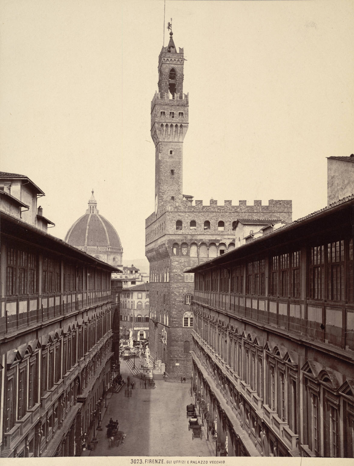 The Uffizi Gallery exterior facade overlooking Piazza della Signoria in Florence, Italy