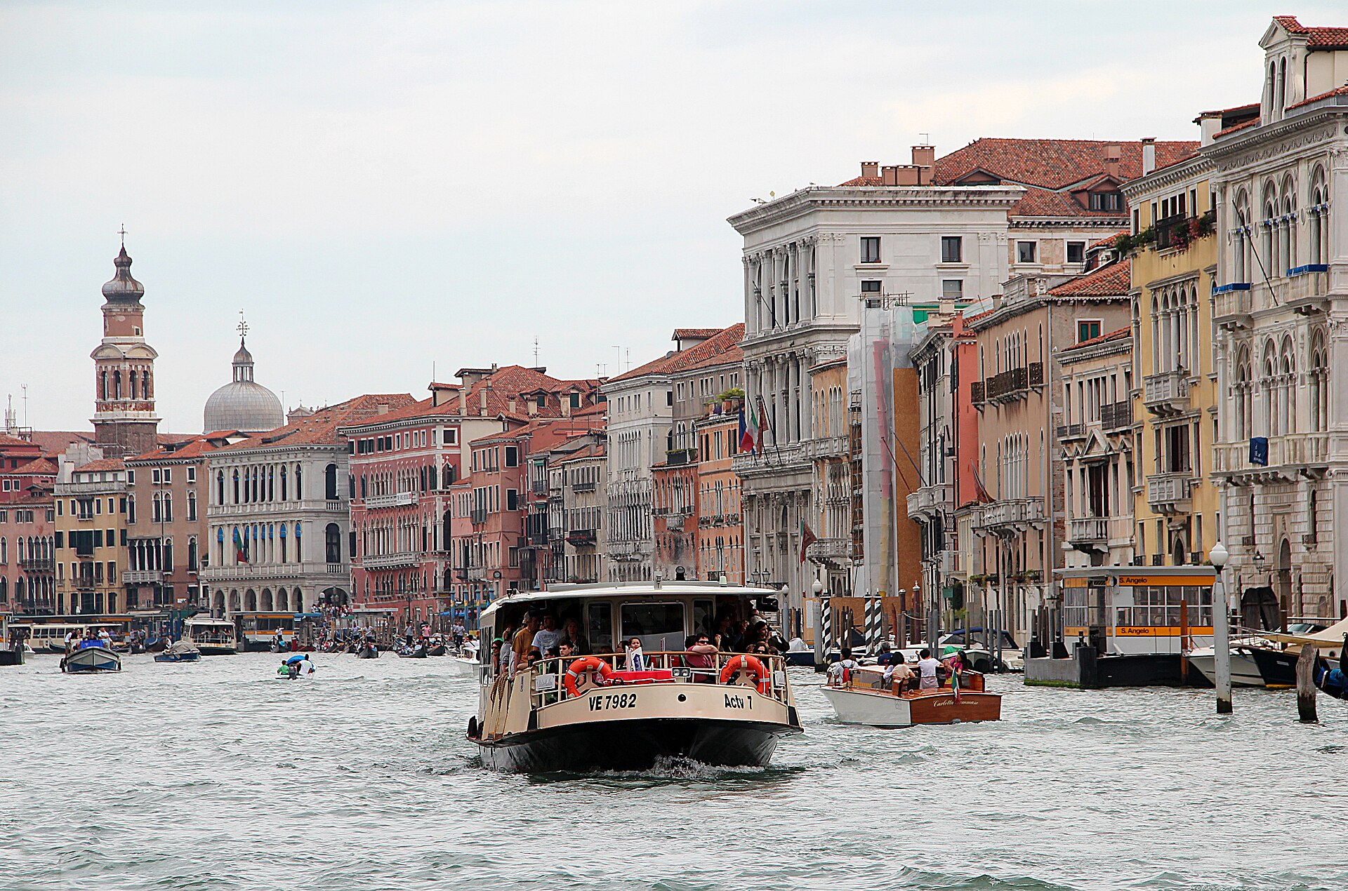 Vaporetto Line 1 travelling the length of the Grand Canal in Venice