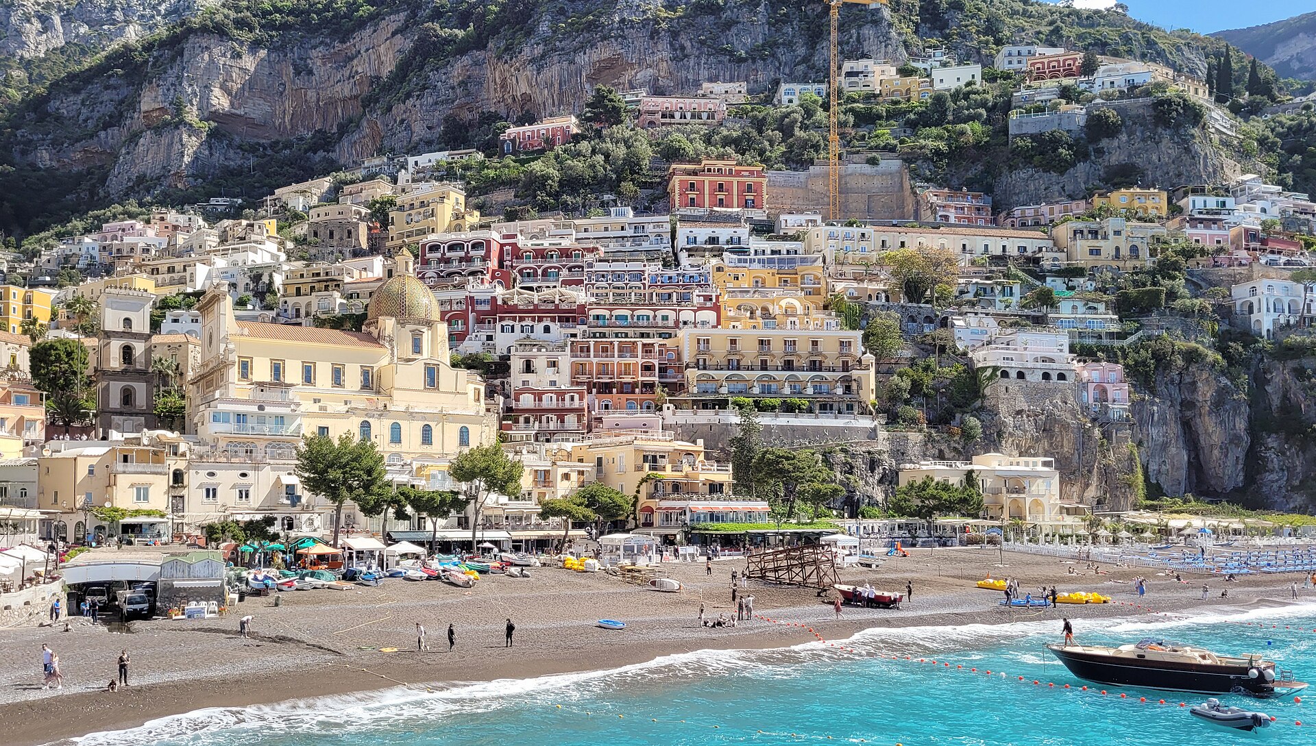 Positano rising above the Amalfi Coast shoreline, a scenic base for where to stay Amalfi Coast without a car