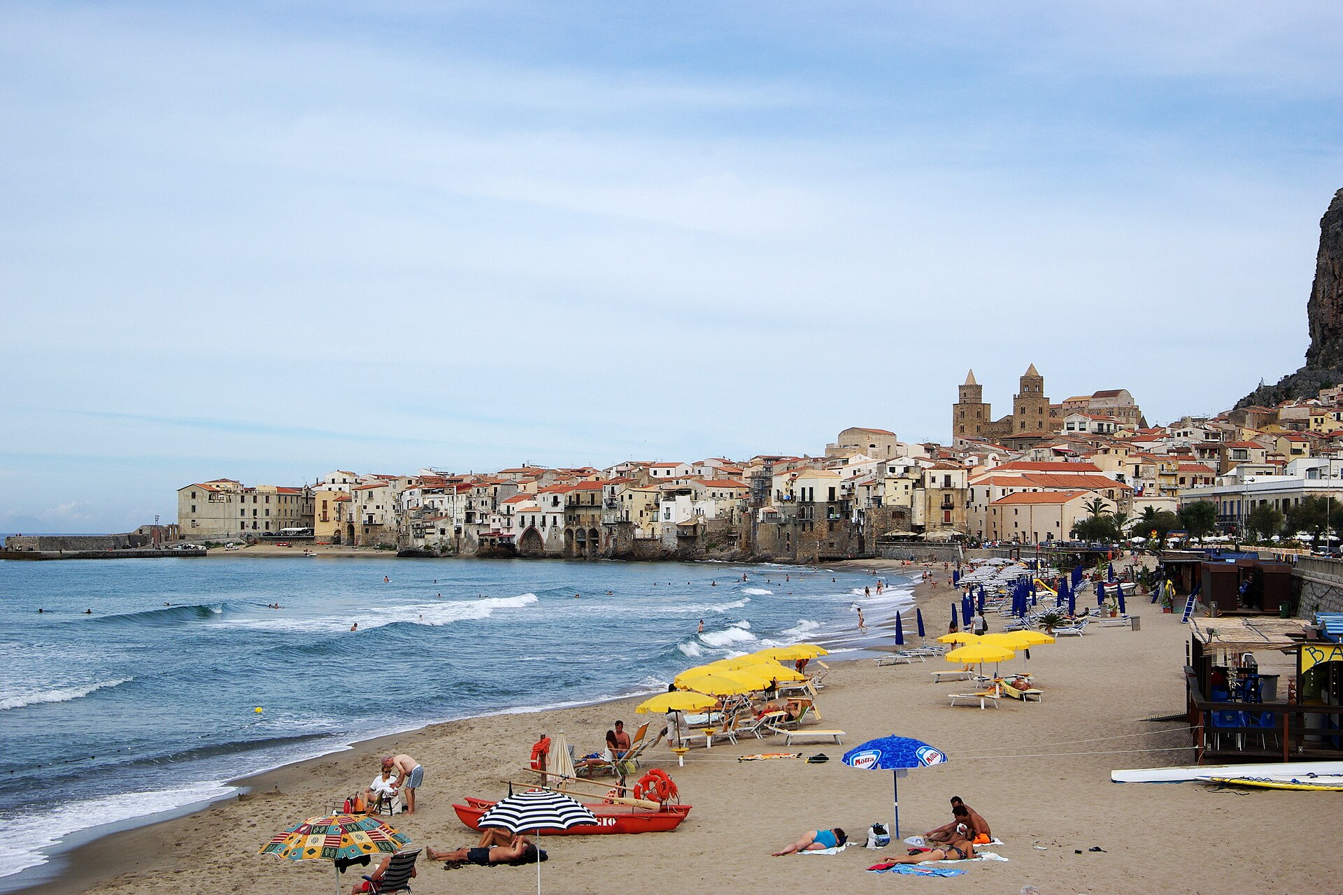 The beach and old town of Cefalù below La Rocca on Sicily's north coast